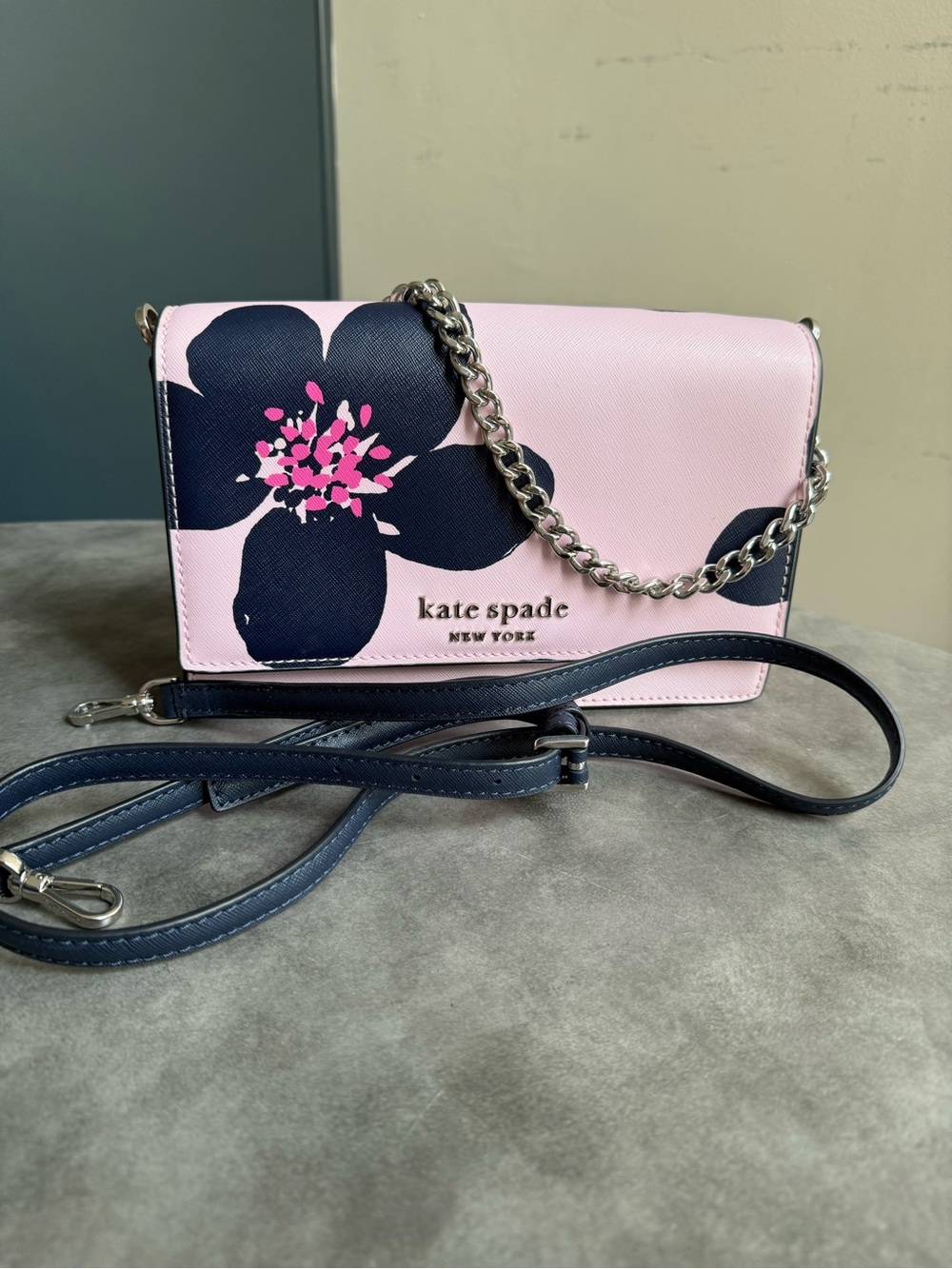 kate spade Pink and Navy Floral 2-Way shoulder or Crossbody Bag